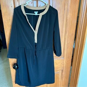 Black and Tan Button-Up Dress